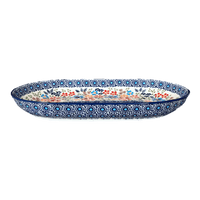 A picture of a Polish Pottery 7"x11" Oval Roaster (Festive Flowers) | P099S-IZ16 as shown at PolishPotteryOutlet.com/products/7x11-oval-roaster-festive-flowers-p099s-iz16
