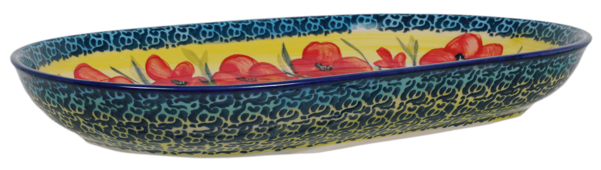 Plate, Roaster, Oval, 7"x11" in "Poppies in Bloom" by Manufaktura | P099S-JZ34