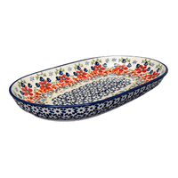 A picture of a Polish Pottery 7"x11" Oval Roaster (Stellar Celebration) | P099S-P309 as shown at PolishPotteryOutlet.com/products/7x11-oval-roaster-stellar-celebration-p099s-p309