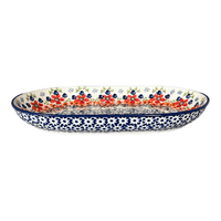 A picture of a Polish Pottery 7"x11" Oval Roaster (Stellar Celebration) | P099S-P309 as shown at PolishPotteryOutlet.com/products/7x11-oval-roaster-stellar-celebration-p099s-p309