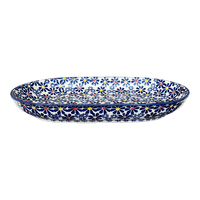 A picture of a Polish Pottery 7"x11" Oval Roaster (Field of Daisies) | P099S-S001 as shown at PolishPotteryOutlet.com/products/7x11-oval-roaster-s001-p099s-s001