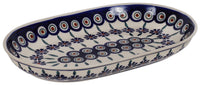 A picture of a Polish Pottery 7"x11" Oval Roaster (Floral Peacock) | P099T-54KK as shown at PolishPotteryOutlet.com/products/7x11-oval-roaster-floral-peacock