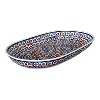 A picture of a Polish Pottery 7"x11" Oval Roaster (Chocolate Drop) | P099T-55 as shown at PolishPotteryOutlet.com/products/7x11-oval-roaster-chocolate-drop-p099t-55