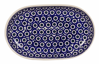 A picture of a Polish Pottery 7"x11" Oval Roaster (Eyes Wide Open) | P099T-58 as shown at PolishPotteryOutlet.com/products/7x11-oval-roaster-eyes-wide-open-p099t-58