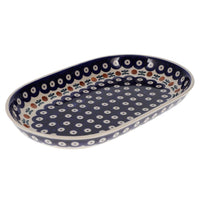 A picture of a Polish Pottery 7"x11" Oval Roaster (Mosquito) | P099T-70 as shown at PolishPotteryOutlet.com/products/7x11-oval-roaster-mosquito