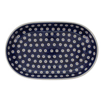 A picture of a Polish Pottery 7"x11" Oval Roaster (Dot to Dot) | P099T-70A as shown at PolishPotteryOutlet.com/products/7x11-oval-roaster-dot-to-dot