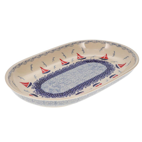 Plate, Roaster, Oval, 7"x11" in "Smooth Seas" by Manufaktura | P099T-DPML