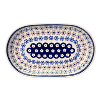 A picture of a Polish Pottery 7"x11" Oval Roaster (Floral Chain) | P099T-EO37 as shown at PolishPotteryOutlet.com/products/7x11-oval-roaster-floral-chain-p099t-eo37