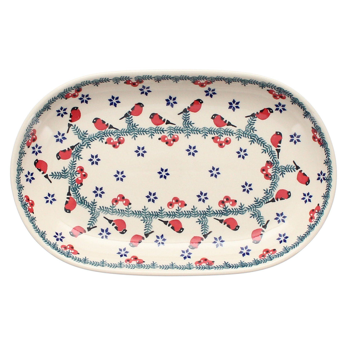 Plate, Roaster, Oval, 7"x11" in "Red Bird" by Manufaktura | P099T-GILE