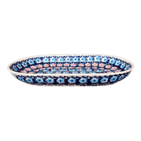 A picture of a Polish Pottery 7"x11" Oval Roaster (Daisy Circle) | P099T-MS01 as shown at PolishPotteryOutlet.com/products/7x11-oval-roaster-ms01-p099t-ms01