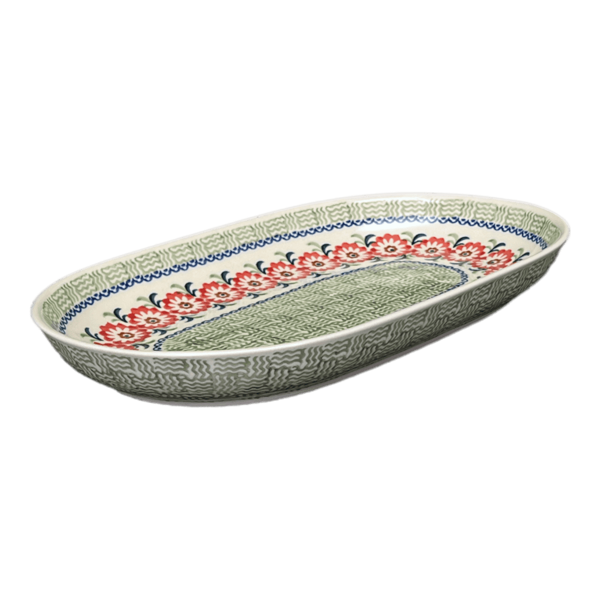 Plate, Roaster, Oval, 7"x11" in "Woven Reds" by Manufaktura | P099T-P181