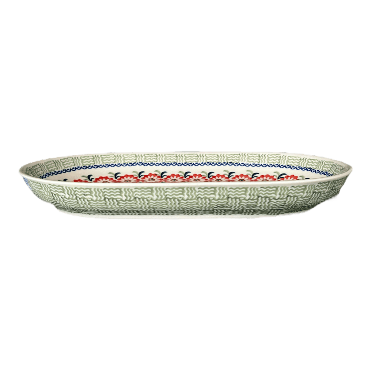 Plate, Roaster, Oval, 7"x11" in "Woven Reds" by Manufaktura | P099T-P181