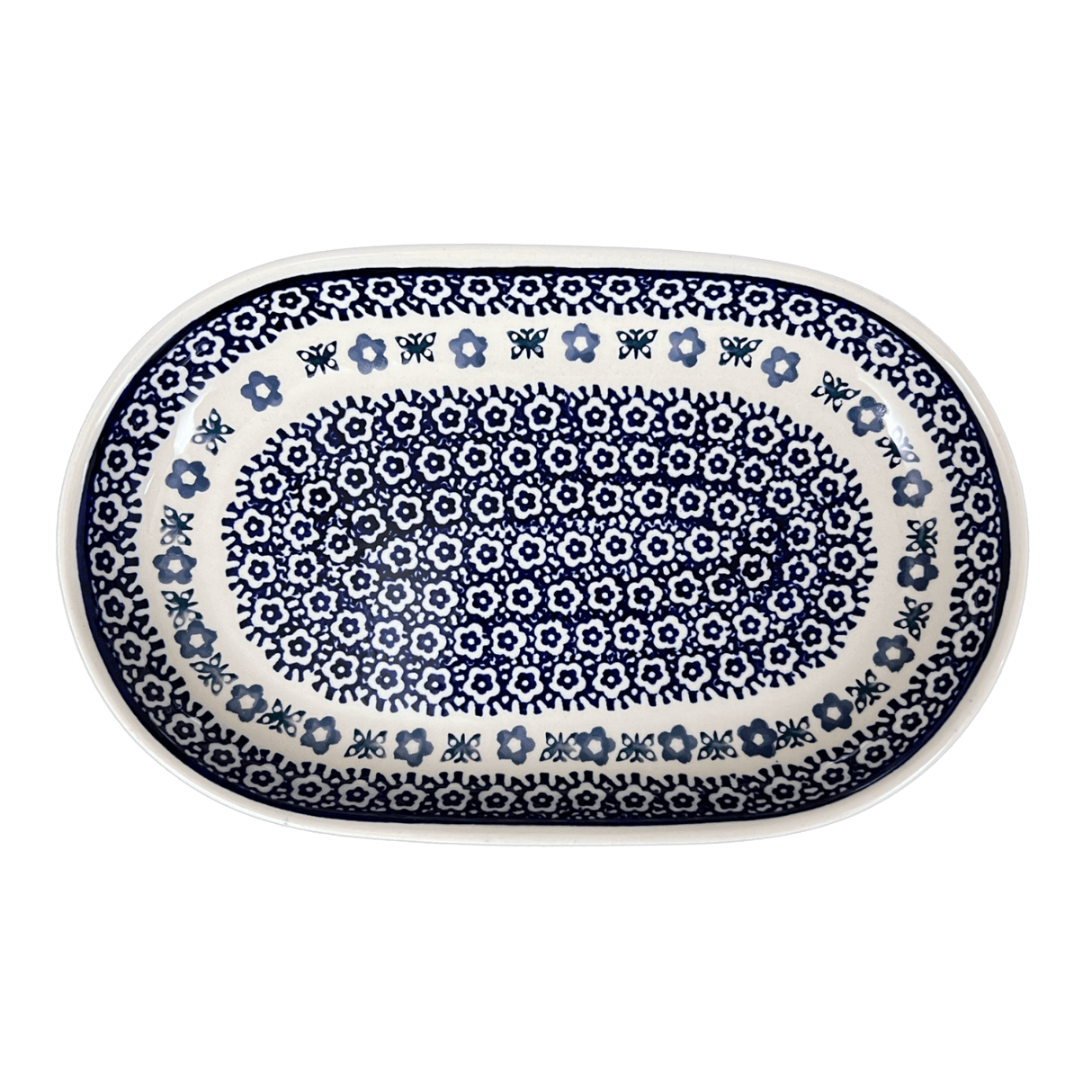 Plate, Roaster, Oval, 7"x11" in "Butterfly Border" by Manufaktura | P099T-P249