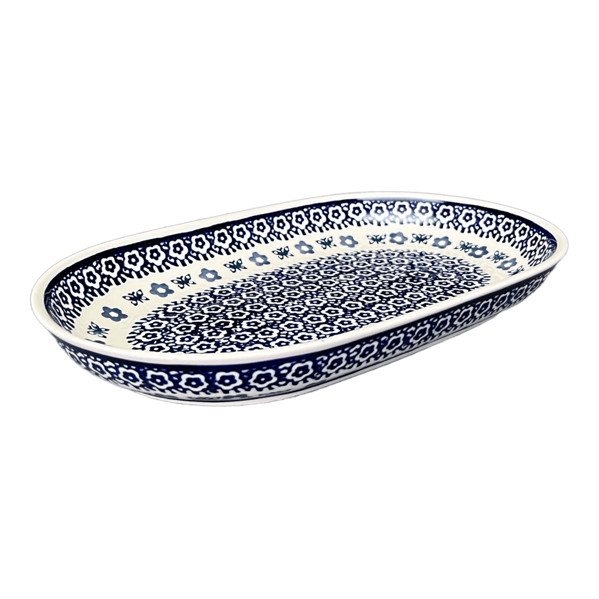 Plate, Roaster, Oval, 7"x11" in "Butterfly Border" by Manufaktura | P099T-P249