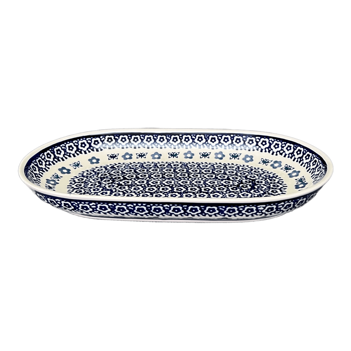 Plate, Roaster, Oval, 7"x11" in "Butterfly Border" by Manufaktura | P099T-P249