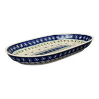 A picture of a Polish Pottery 7"x11" Oval Roaster (Starry Wreath) | P099T-PZG as shown at PolishPotteryOutlet.com/products/7x11-oval-roaster-starry-wreath-p099t-pzg