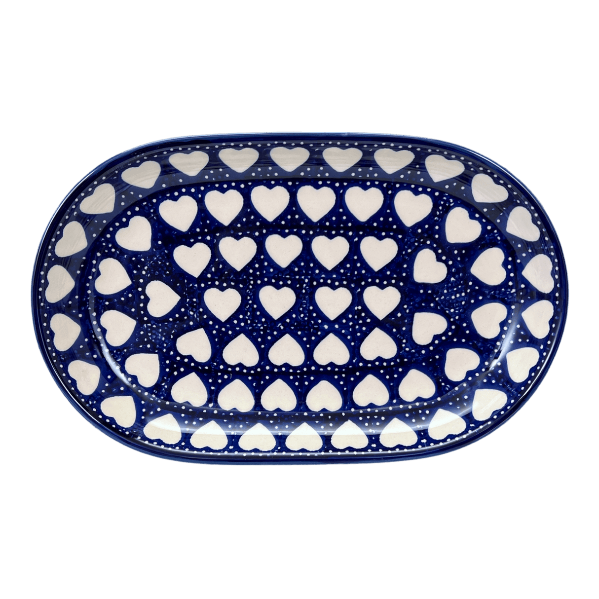 Plate, Roaster, Oval, 7"x11" in "Sea of Hearts" by Manufaktura | P099T-SEA