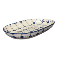 A picture of a Polish Pottery 7"x11" Oval Roaster (Field of Diamonds) | P099T-ZP04 as shown at PolishPotteryOutlet.com/products/7x11-oval-roaster-field-of-diamonds-p099t-zp04