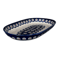 A picture of a Polish Pottery 7"x11" Oval Roaster (Peacock Dot) | P099U-54K as shown at PolishPotteryOutlet.com/products/7x11-oval-roaster-peacock-dot-p099u-54k