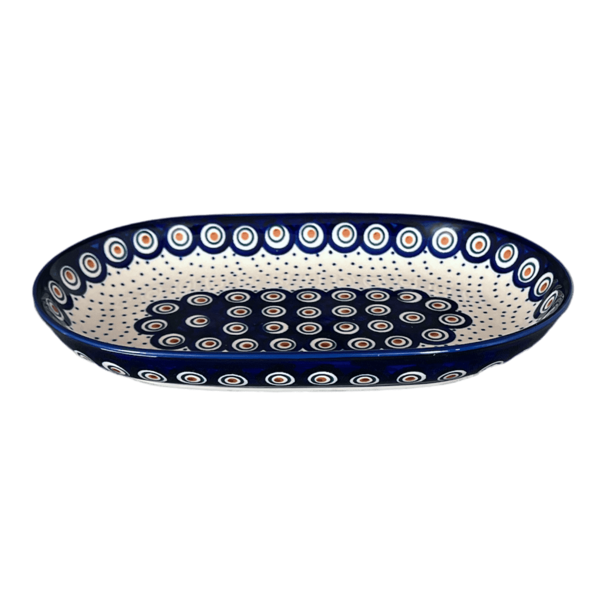 Plate, Roaster, Oval, 7"x11" in "Peacock Dot" by Manufaktura | P099U-54K