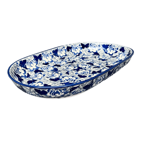 Roaster, Oval, 7"x11" in "Dusty Blue Butterflies" by Manufaktura | P099U-AS56