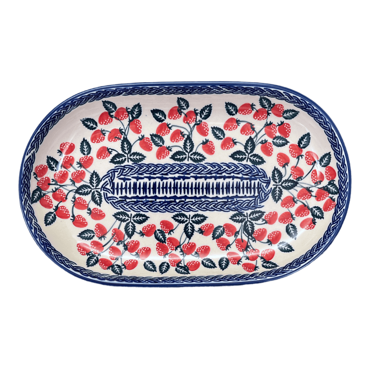 Plate, Roaster, Oval, 7"x11" in "Fresh Strawberries" by Manufaktura | P099U-AS70