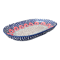 A picture of a Polish Pottery 7"x11" Oval Roaster (Falling Petals) | P099U-AS72 as shown at PolishPotteryOutlet.com/products/7x11-oval-roaster-falling-petals-p099u-as72