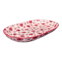 A picture of a Polish Pottery 7"x11" Oval Roaster (Scarlet Daisy) | P099U-AS73 as shown at PolishPotteryOutlet.com/products/7x11-oval-roaster-scarlet-daisy-p099u-as73