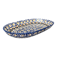 A picture of a Polish Pottery 7"x11" Oval Roaster (Kaleidoscope) | P099U-ASR as shown at PolishPotteryOutlet.com/products/7x11-oval-roaster-kaleidoscope-p099u-asr