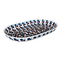 A picture of a Polish Pottery 7"x11" Oval Roaster (Fall Confetti) | P099U-BM01 as shown at PolishPotteryOutlet.com/products/7x11-oval-roaster-fall-confetti-p099u-bm01