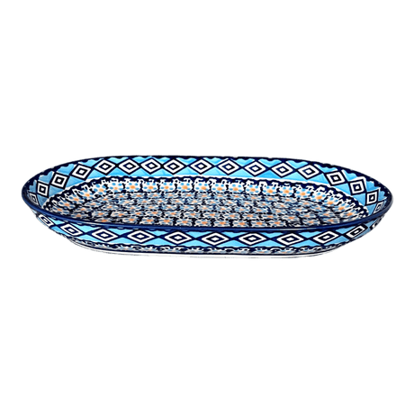 Plate, Roaster, Oval, 7"x11" in "Blue Diamond" by Manufaktura | P099U-DHR