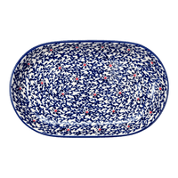 A picture of a Polish Pottery 7"x11" Oval Roaster (Blue Canopy) | P099U-IS04 as shown at PolishPotteryOutlet.com/products/7x11-oval-roaster-blue-canopy-p099u-is04