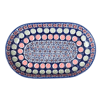 A picture of a Polish Pottery 7"x11" Oval Roaster (Carnival) | P099U-RWS as shown at PolishPotteryOutlet.com/products/7x11-oval-roaster-carnival-p099u-rws