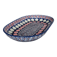 A picture of a Polish Pottery 7"x11" Oval Roaster (Carnival) | P099U-RWS as shown at PolishPotteryOutlet.com/products/7x11-oval-roaster-carnival-p099u-rws