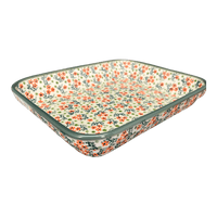 A picture of a Polish Pottery 8"x10" Rectangular Baker (Peach Blossoms) | P103S-AS46 as shown at PolishPotteryOutlet.com/products/8x10-rectangular-baker-peach-blossoms-p103s-as46