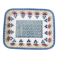 A picture of a Polish Pottery Baker, Rectangular, 8"x10" in "Coral Bells" by Manufaktura | P103S-DPSD as shown at PolishPotteryOutlet.com/products/8x10-rectangular-baker-coral-bells-p103s-dpsd