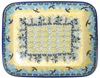 A picture of a Polish Pottery 8"x10" Rectangular Baker (Soaring Swallows) | P103S-WK57 as shown at PolishPotteryOutlet.com/products/8x10-rectangular-baker-soaring-swallows