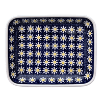 A picture of a Polish Pottery 8"x10" Rectangular Baker (Mornin' Daisy) | P103T-AM as shown at PolishPotteryOutlet.com/products/8x10-rectangular-baker-mornin-daisy-p103t-am