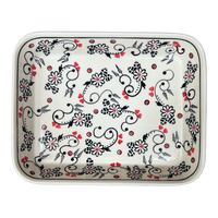 A picture of a Polish Pottery 8"x10" Rectangular Baker (Night Garden) | P103U-BL02 as shown at PolishPotteryOutlet.com/products/8x10-rectangular-baker-night-garden-p103u-bl02