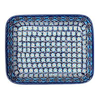 A picture of a Polish Pottery 8"x10" Rectangular Baker (Blue Diamond) | P103U-DHR as shown at PolishPotteryOutlet.com/products/8x10-rectangular-baker-blue-diamond-p103u-dhr