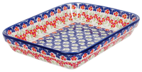 A picture of a Polish Pottery 8"x10" Rectangular Baker (Ring Around the Rosie) | P103U-P321 as shown at PolishPotteryOutlet.com/products/8x10-rectangular-baker-ring-around-the-rosie