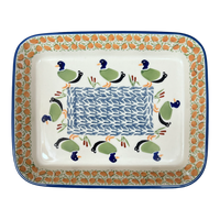 A picture of a Polish Pottery 8"x10" Rectangular Baker (Ducks in a Row) | P103U-P323 as shown at PolishPotteryOutlet.com/products/8x10-rectangular-baker-ducks-in-a-row-p103u-p323