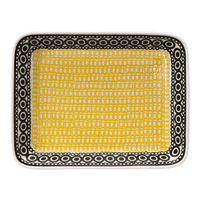 A picture of a Polish Pottery Baker, Rectangular, 9" x 11" in "Night Owl" by Manufaktura | P104M-13ZO as shown at PolishPotteryOutlet.com/products/9x11-rectangular-baker-night-owl-p104m-13zo