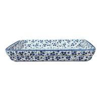 A picture of a Polish Pottery 9"x11" Rectangular Baker (Scattered Blues) | P104S-AS45 as shown at PolishPotteryOutlet.com/products/9x11-rectangular-baker-scattered-blues-p104s-as45