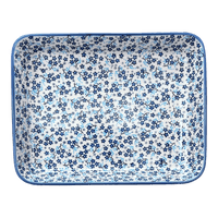 A picture of a Polish Pottery 9"x11" Rectangular Baker (Scattered Blues) | P104S-AS45 as shown at PolishPotteryOutlet.com/products/9x11-rectangular-baker-scattered-blues-p104s-as45