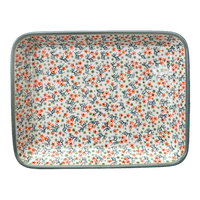 A picture of a Polish Pottery 9"x11" Rectangular Baker (Peach Blossoms) | P104S-AS46 as shown at PolishPotteryOutlet.com/products/9x11-rectangular-baker-peach-blossoms-p104s-as46