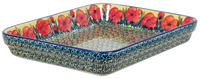 A picture of a Polish Pottery 9"x11" Rectangular Baker (Poppies in Bloom) | P104S-JZ34 as shown at PolishPotteryOutlet.com/products/9x11-rectangular-baker-poppies-in-bloom