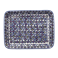 A picture of a Polish Pottery 9"x11" Rectangular Baker (Field of Daisies) | P104S-S001 as shown at PolishPotteryOutlet.com/products/9x11-rectangular-baker-field-of-daisies-p104s-s001