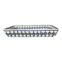 A picture of a Polish Pottery 9"x11" Rectangular Baker (Floral Peacock) | P104T-54KK as shown at PolishPotteryOutlet.com/products/9x11-rectangular-baker-floral-peacock-p104t-54kk