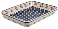 A picture of a Polish Pottery 9"x11" Rectangular Baker (Cherry Dot) | P104T-70WI as shown at PolishPotteryOutlet.com/products/9x11-rectangular-baker-cherry-dot